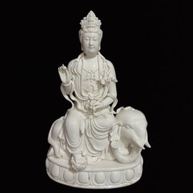 A Solemn Blance-De-Chine Statue of Samantabhadra