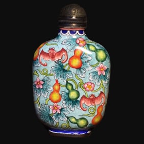 An Exquisite Painted Enamel on Copper Bats and Gourd Pattern Snuff Bottle