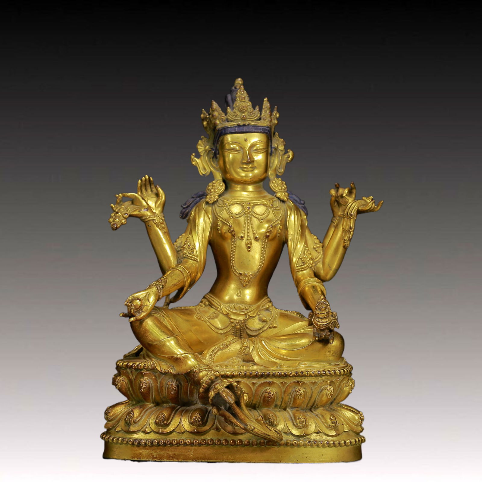 A Solemn Gilt Bronze Six-Armed Statue of Avalokitesvara (1 of 10)