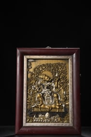 An Exquisite Tanwood Inlaid Bronze Painted Color Statue of Heavenly King Tangka