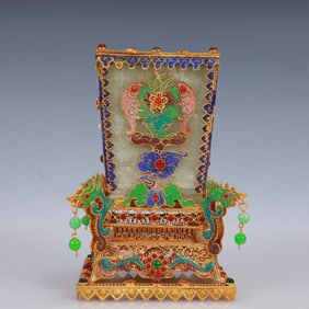 An Exquisite Filigree and Gilding Inlaid White Jade Hornwort Pattern Vase,Inlaid Gems