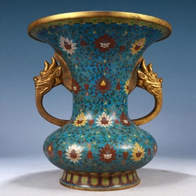 A Rare Cloisonne Lotus Pattern Beast-Ears Vase