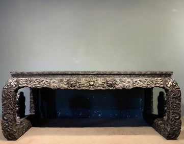 A Huge Zitanwood Auspicious Cloud and Dragon Pattern Table