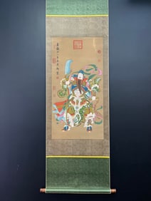 A Chinese Vertical Scroll Ink Statue of Guangong on Silk