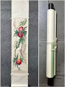 A Chinese Vertical Scroll Ink Painting of Peach on Paper