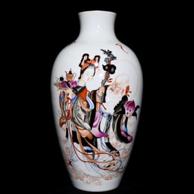 A Huge Famille-Rose Figure and Story Pattern Vase,with Poem