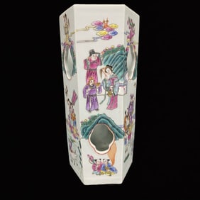 An Exquisite Famille-Rose Figure and Story Pattern Brush Pot