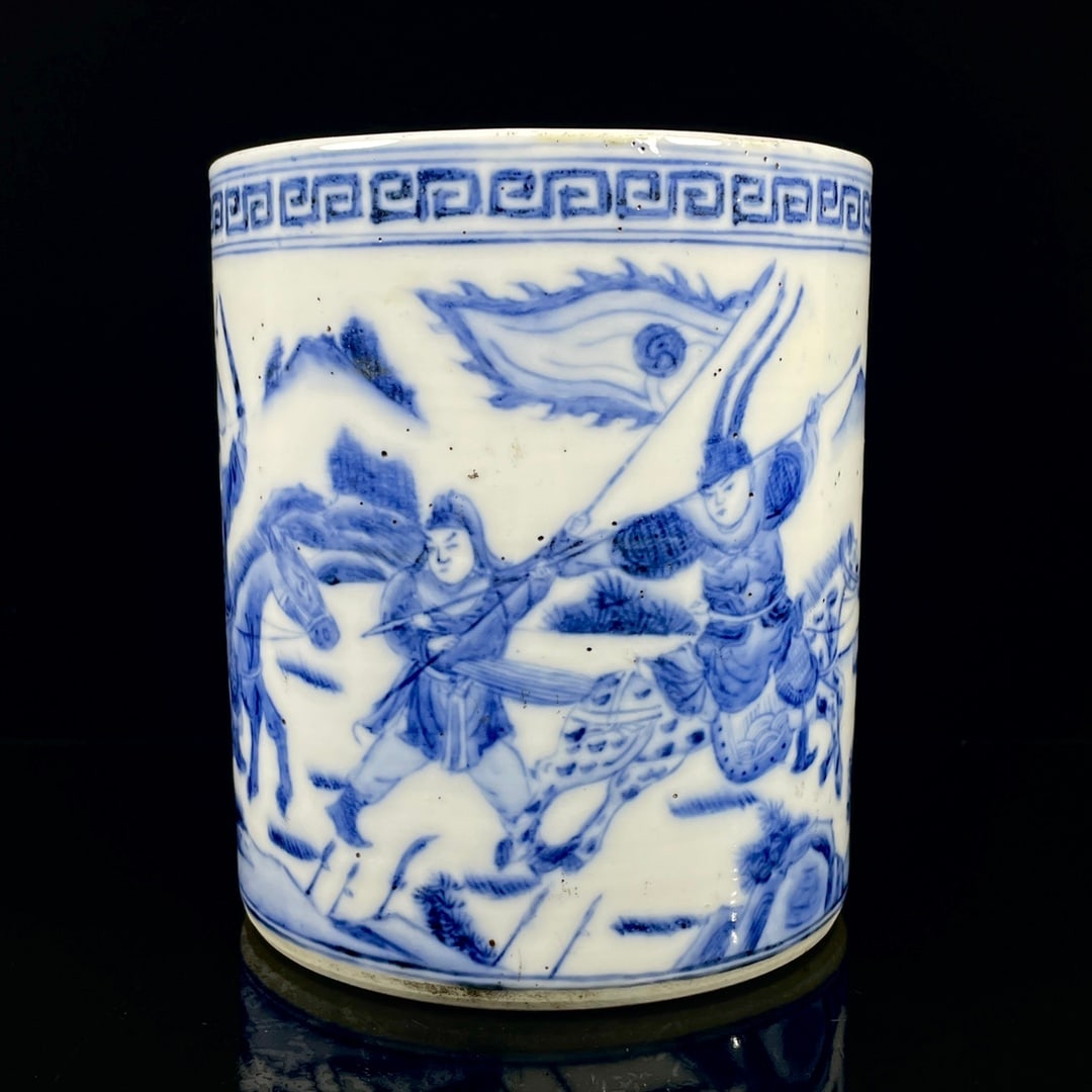 An Exquisite Blue and White Figure and Story Pattern Brush Pot (1 of 8)