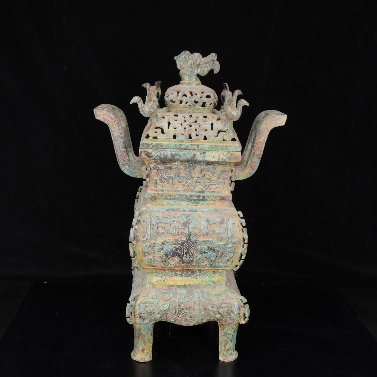 An Archaic Bronze Beast-Face Pattern Double-Ears Censer (1 of 17)