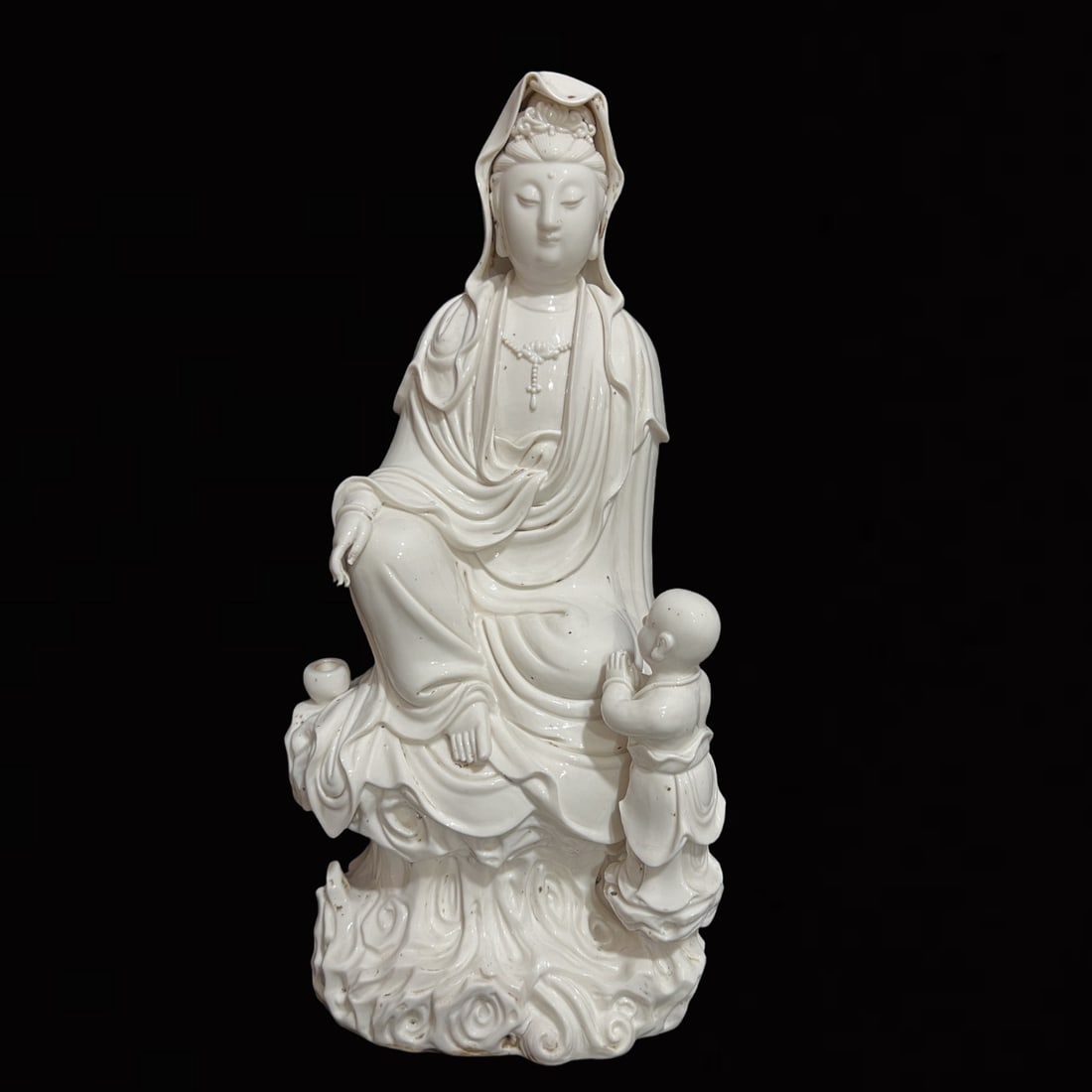 A Solemn Blance-De-Chine Statue of Avalokitesvara: A Solemn Blance-De-Chine Statue of Avalokitesvara,Ming Dynasty,China,He Chaozong Mark,Size:16.9in 