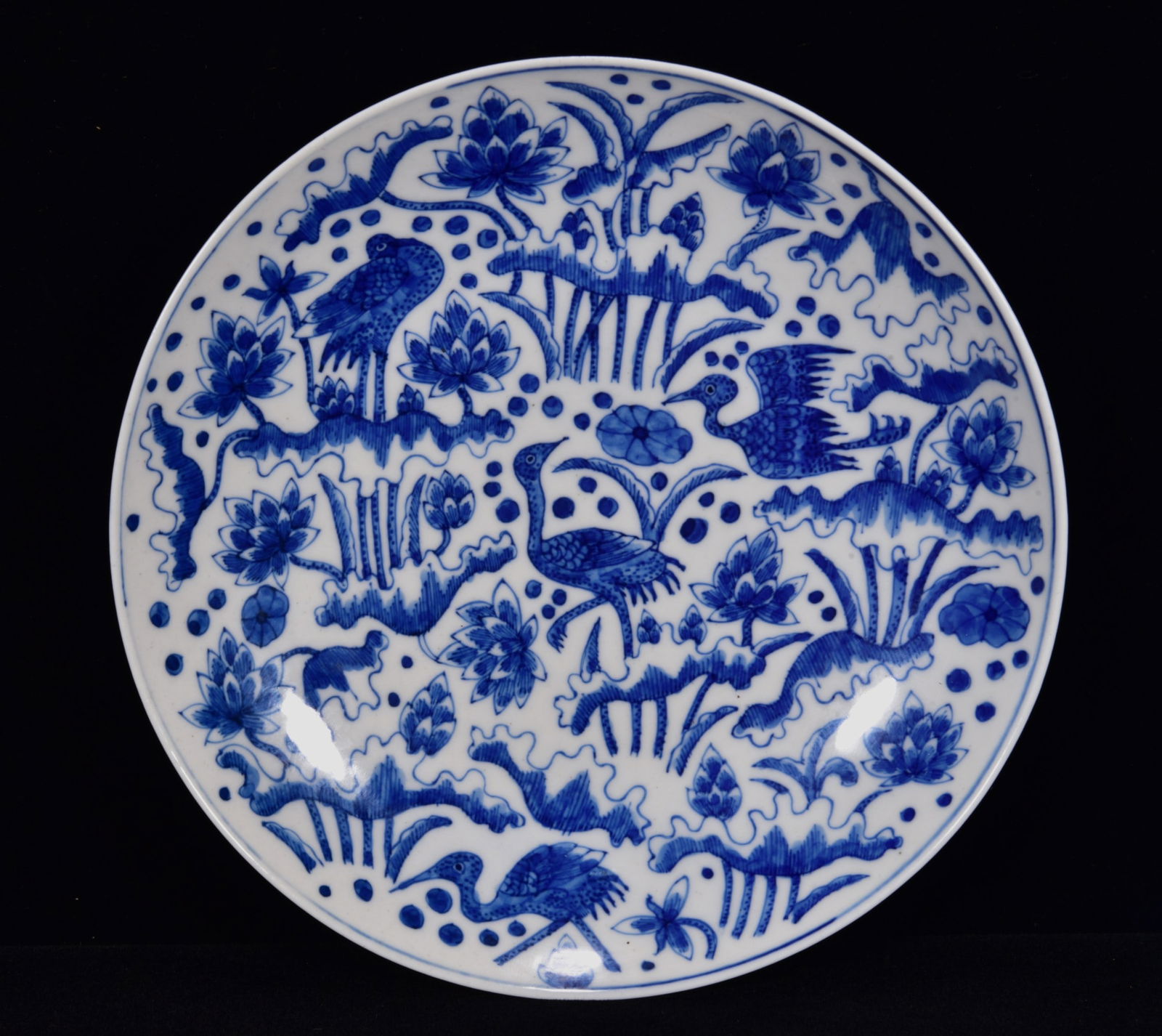 An Exquisite Blue and White Flower and Crane Pattern Plate (1 of 9)