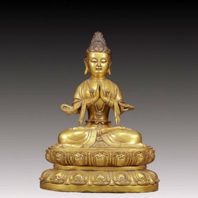 A Solemn Gilt Bronze Statue of Avalokitesvara