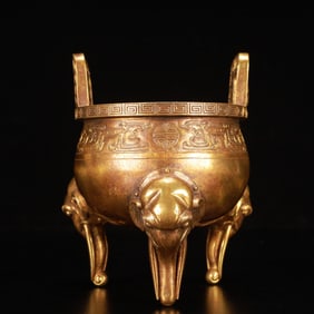 An Exquisite Gilt Bronze Double-Ears Elephant Legs Censer