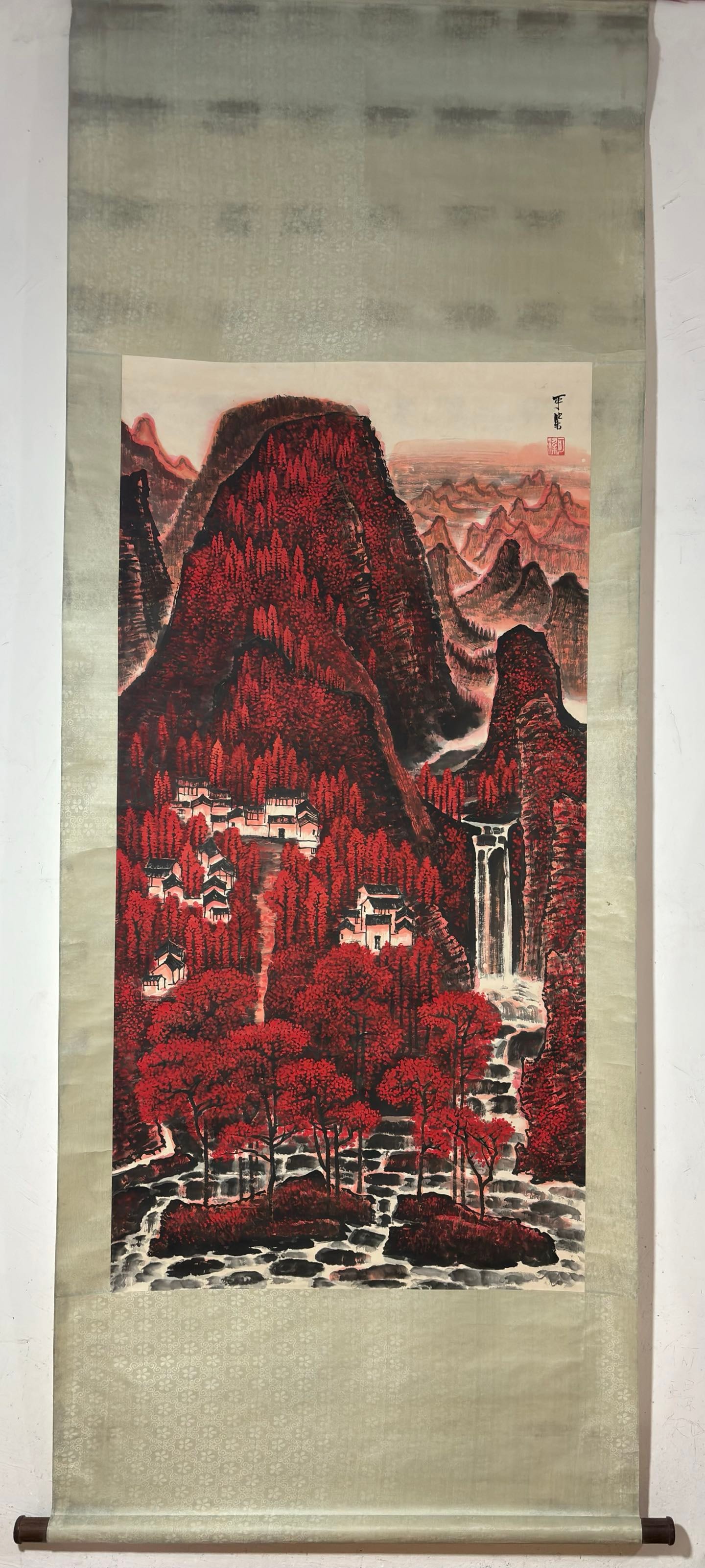 A Chinese Vertical Scroll Ink Painting of Landscape on Paper (1 of 9)