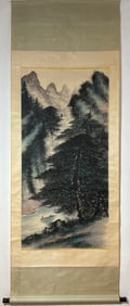A Chinese Vertical Scroll Ink Painting of Landscape on Paper