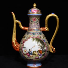An Exquisite Famille-Rose Gilt Figure and Story Pattern Ewer