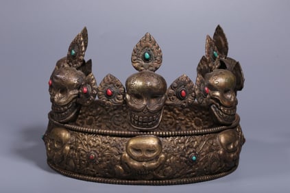 A Rare Bronze Inlaid Gems Crown