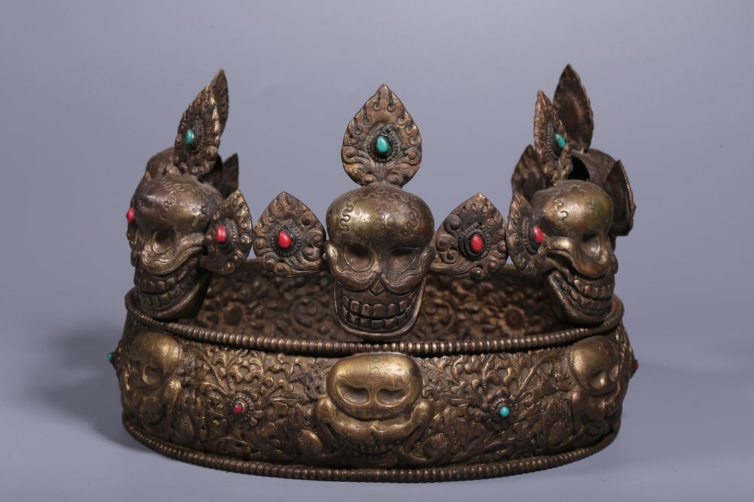 A Rare Bronze Inlaid Gems Crown (1 of 8)