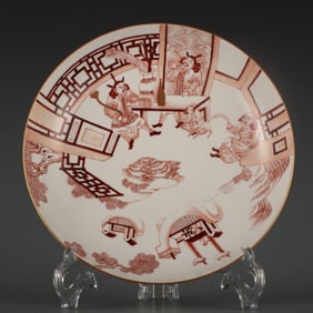 An Exquisite Red Glazed Painted Gold Figure and Story Pattern Plate