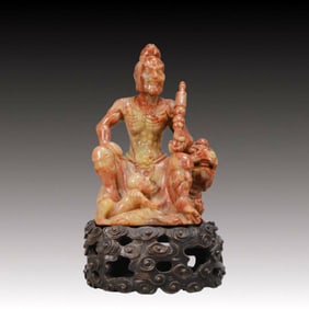 A Rare Shoushan Stone Statue of Arhat