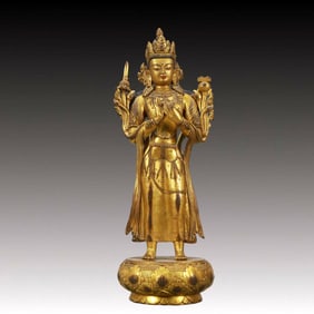 A Solemn Gilt Bronze Statue of Manjusri