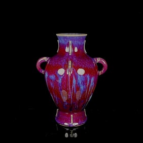 A Rare Flambe Glazed Double-Ears Vase