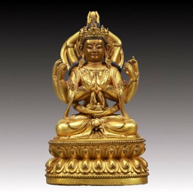 A Solemn Gilt Bronze Eight-arms Statue of Avalokitesvara