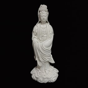 A Solemn Blance-De-Chine Statue of Avalokitesvara
