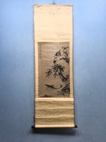 A Chinese Vertical Scroll Ink Painting of Flower and Bird on Paper