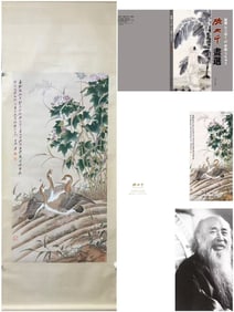 A Chinese Vertical Scroll Ink Painting of Flower and Bird on Paper