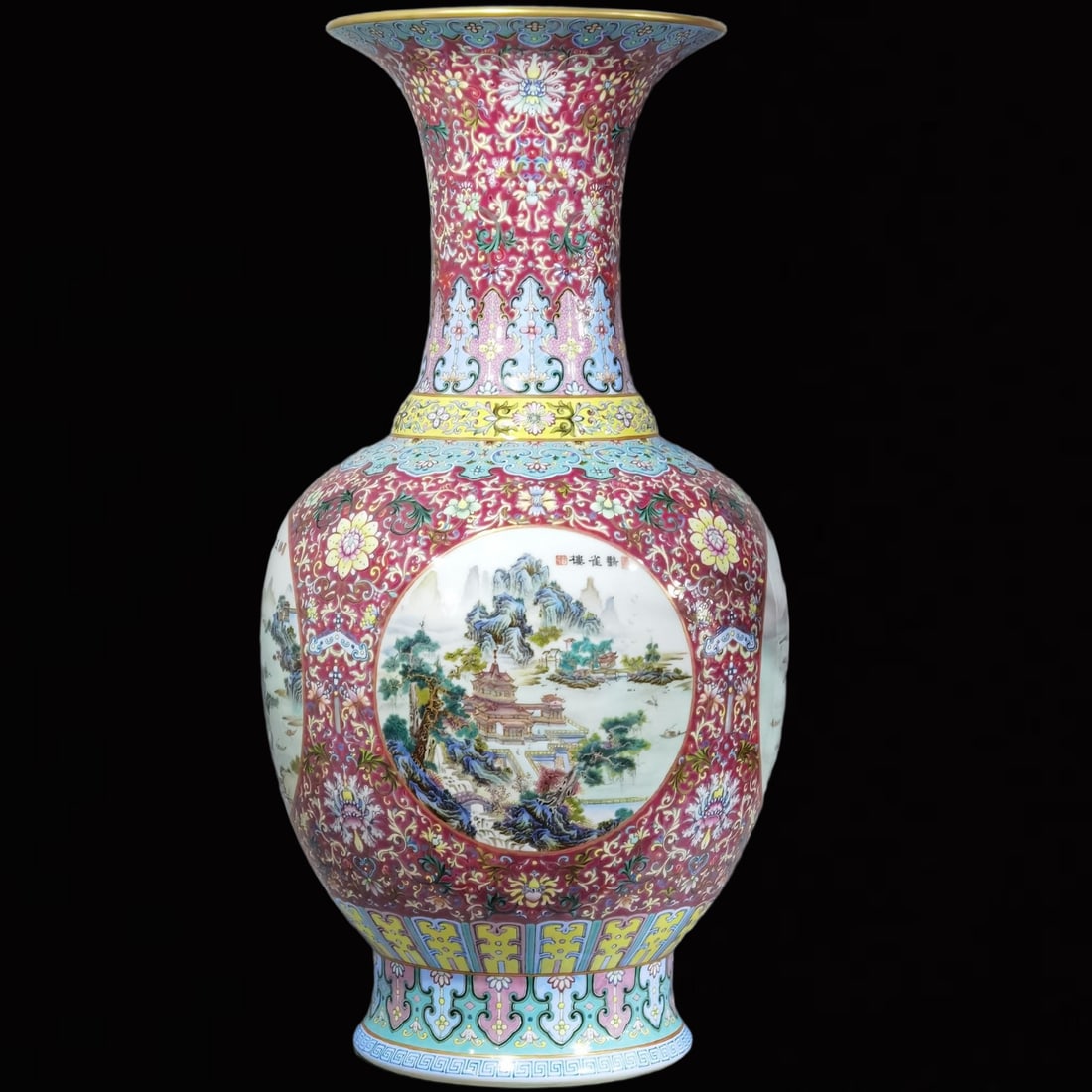 A Huge Ruby Red Glazed Landscape and Figure Pattern Vase - 11