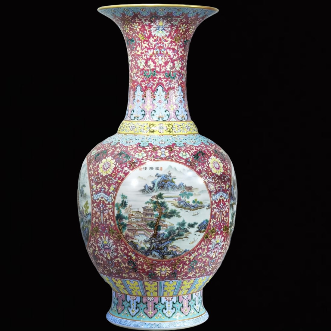 A Huge Ruby Red Glazed Landscape and Figure Pattern Vase - 13