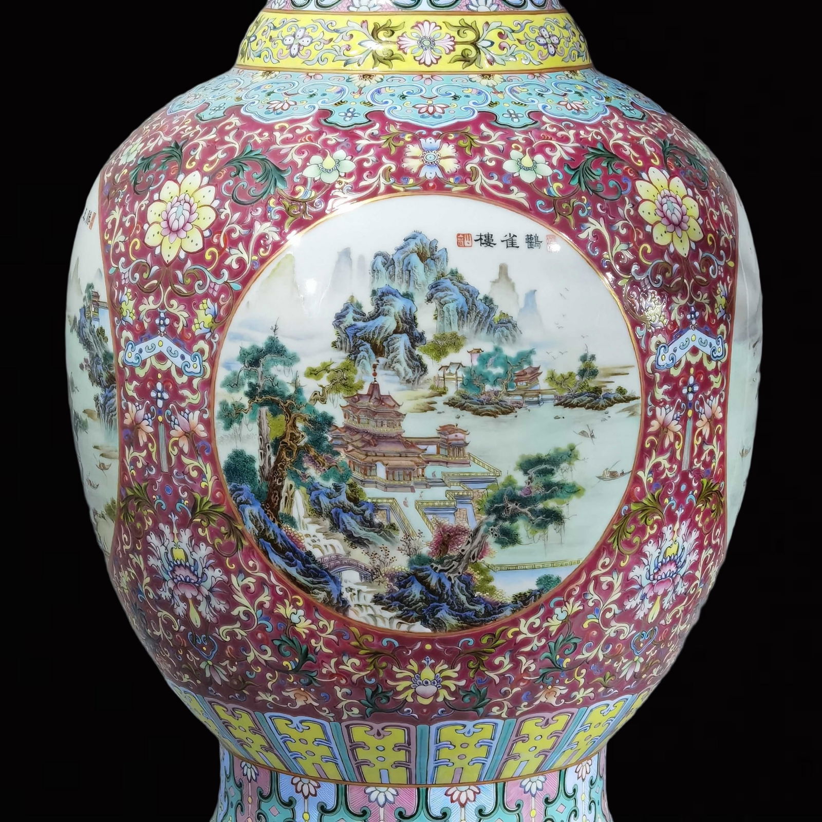 A Huge Ruby Red Glazed Landscape and Figure Pattern Vase - 16