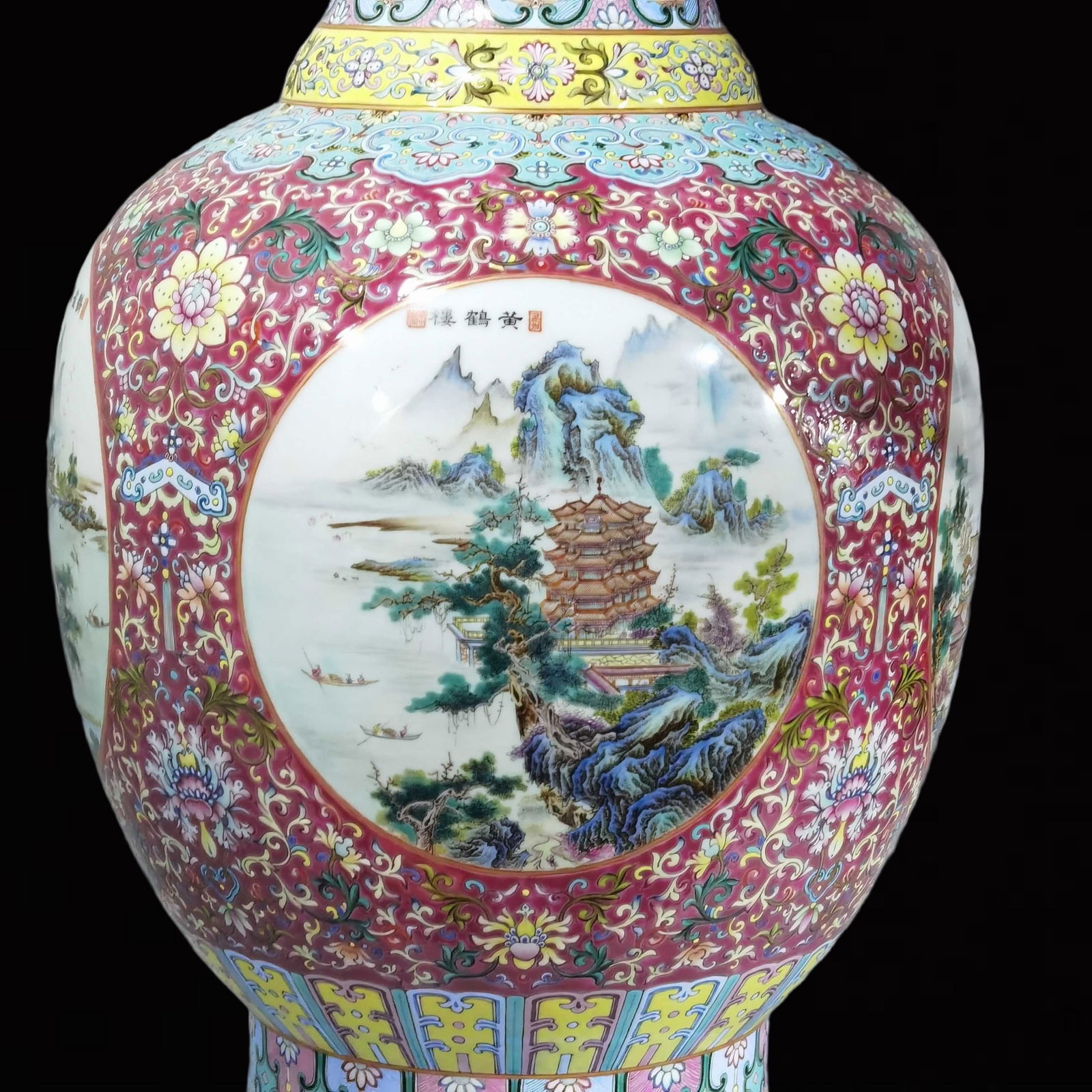 A Huge Ruby Red Glazed Landscape and Figure Pattern Vase - 5