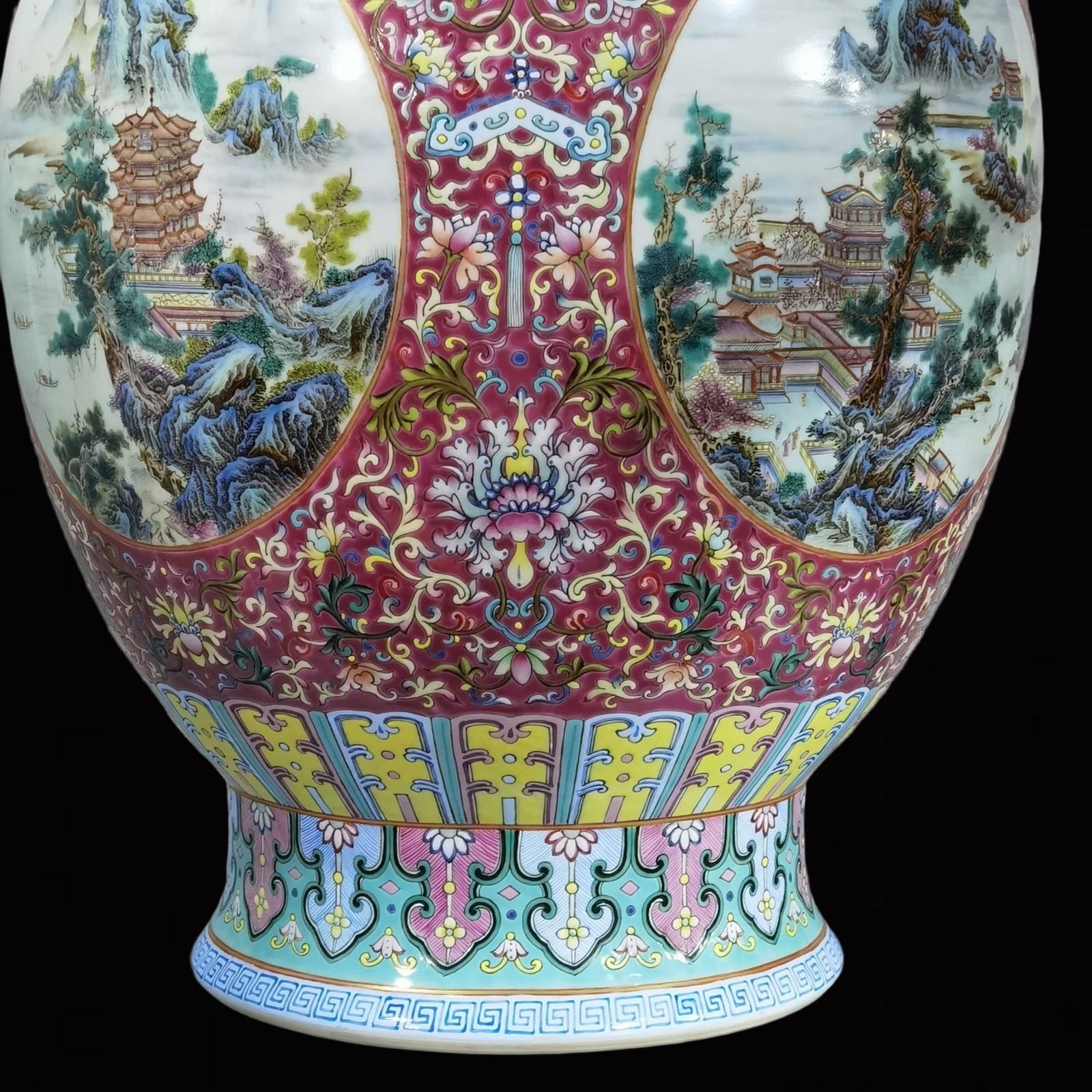A Huge Ruby Red Glazed Landscape and Figure Pattern Vase - 7