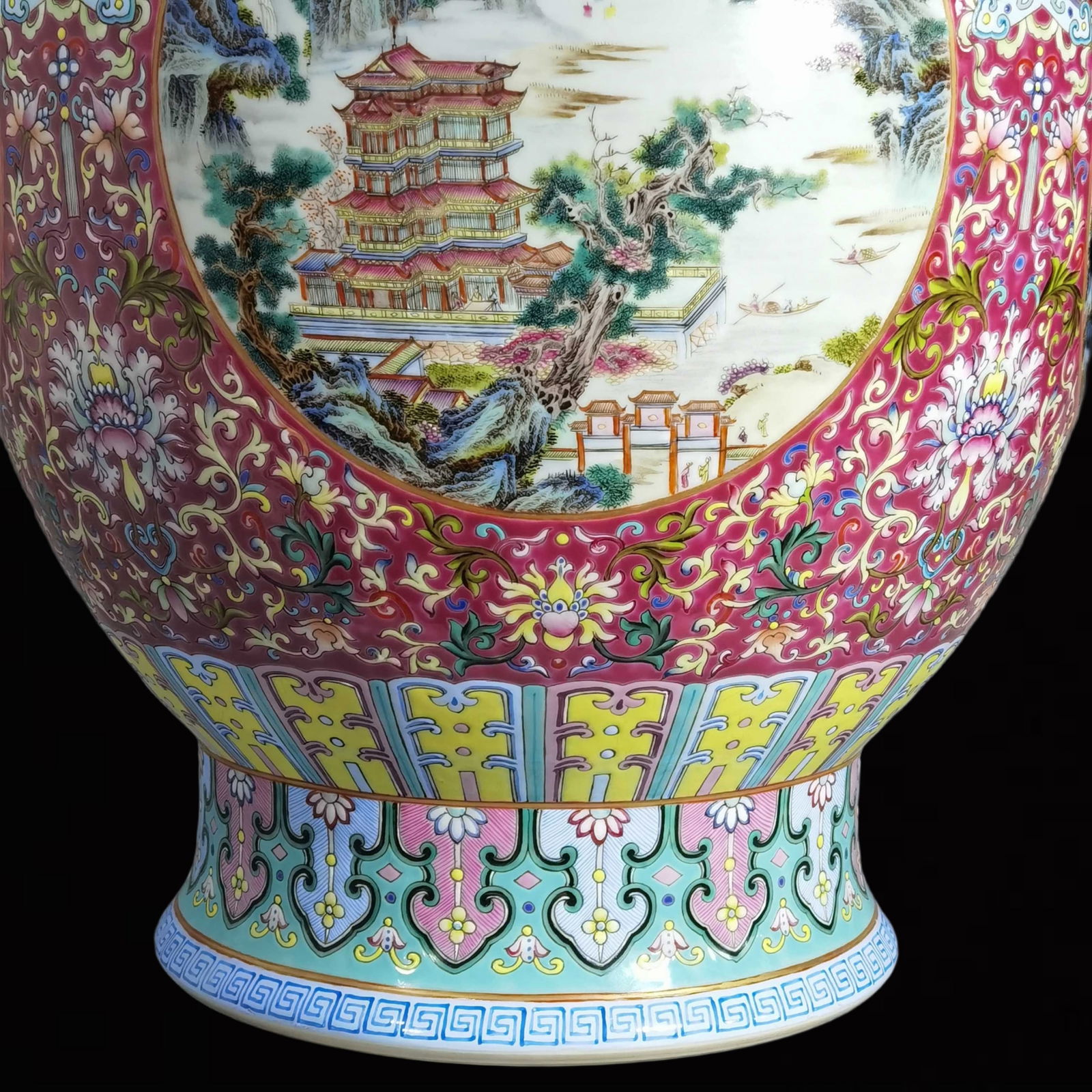 A Huge Ruby Red Glazed Landscape and Figure Pattern Vase - 8