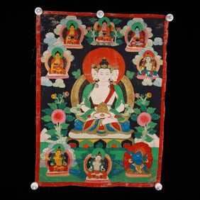 A Rare Brocade Painted Color Statue of Amitayus Tangka