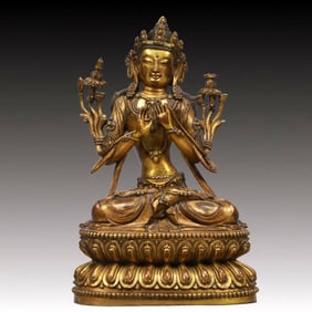 A Solemn Gilt Bronze Statue of Tara