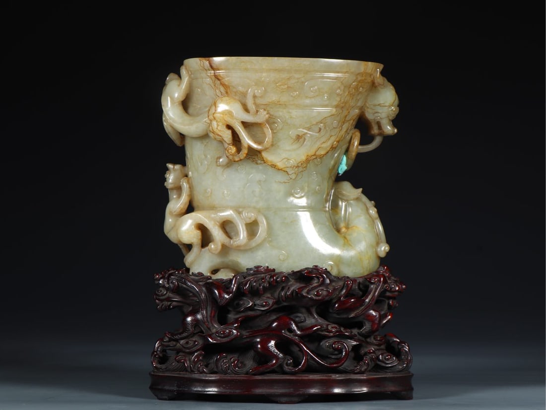 A Fine White Jade Auspicious Beast Pattern Cup - 4