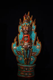 A Rare Bronze Inlaid Dzi Bead and Turquoise Vajra
