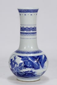 An Exquisite Blue and White Landscape and Figure Pattern Vase
