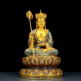 A Solemn Cloisonne Statue of Kshitigarbha Bodhisattva