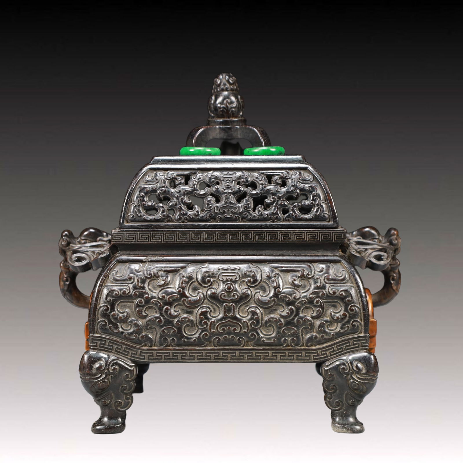 An Exquisite Zitanwood Dragon-Ears and Elephant-legs Censer: An Exquisite Zitanwood Dragon-Ears and Elephant-legs Censer,Qing Dynasty, China,Qianlong Four-character Mark,Size:7.9inx6.3inx7.5in,Weight:850g 