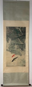 A Chinese Vertical Scroll Ink Painting of Fish on Paper