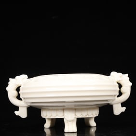 An Exquisite Blance-De-Chine Dragon-Ears Tripod Censer