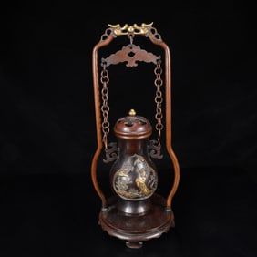 A Rare Gilt Bronze Character and Story Pattern Double-Ears Censer