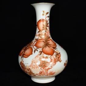 A Rare Iron-Red Painted Gold Figure and Story Pattern Vase,with Poem