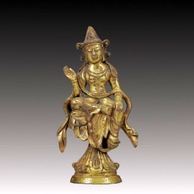 A Solemn Gilt Bronze Statue of Avalokitesvara