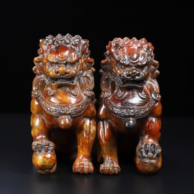 A Pair of Exquisite Archaic Jade Lion Ornaments
