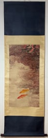 A Chinese Vertical Scroll Ink Painting of Fish on Paper